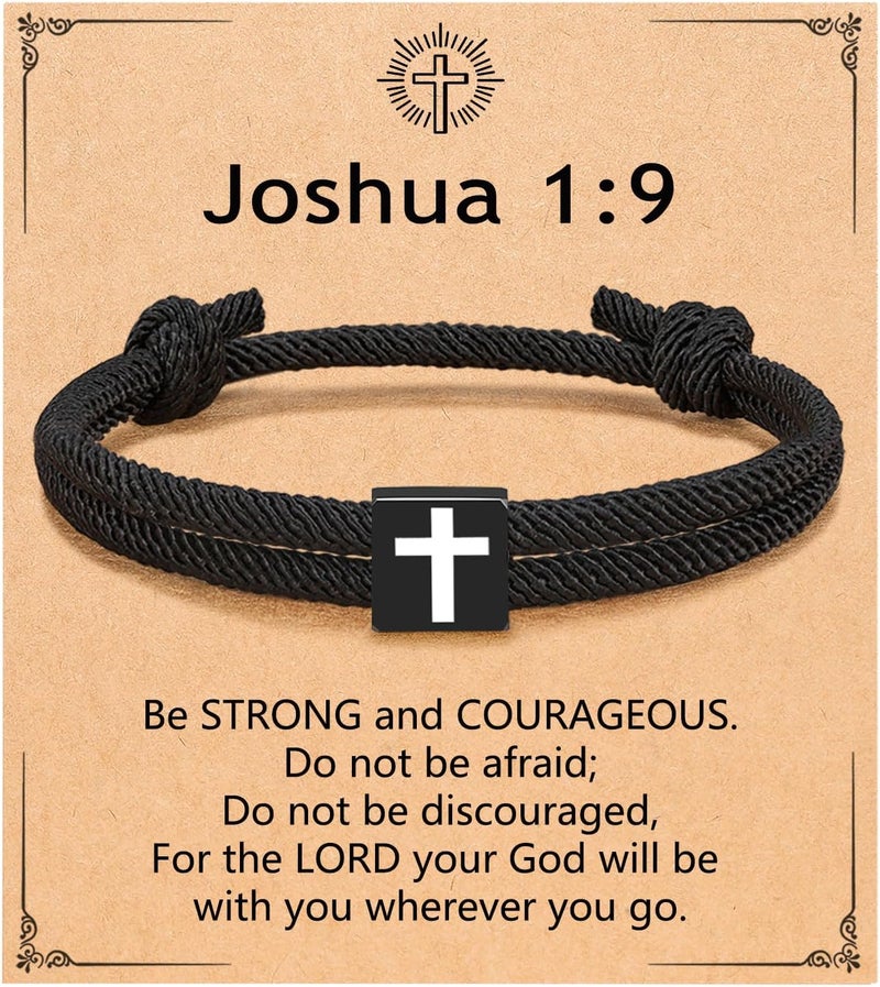 UNGENT THEM Men Adjustable Rope Cross Bracelet - Easter Christmas Christian Baptism Birthday Gifts for Teens - Image 1
